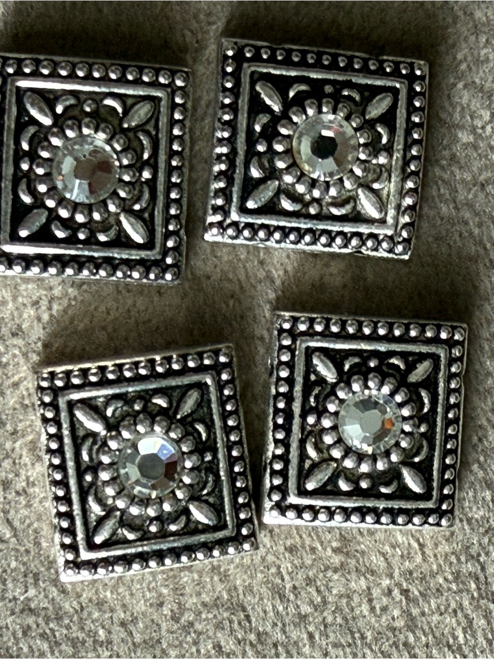 Square Silver-Tone Floral Concho for craft